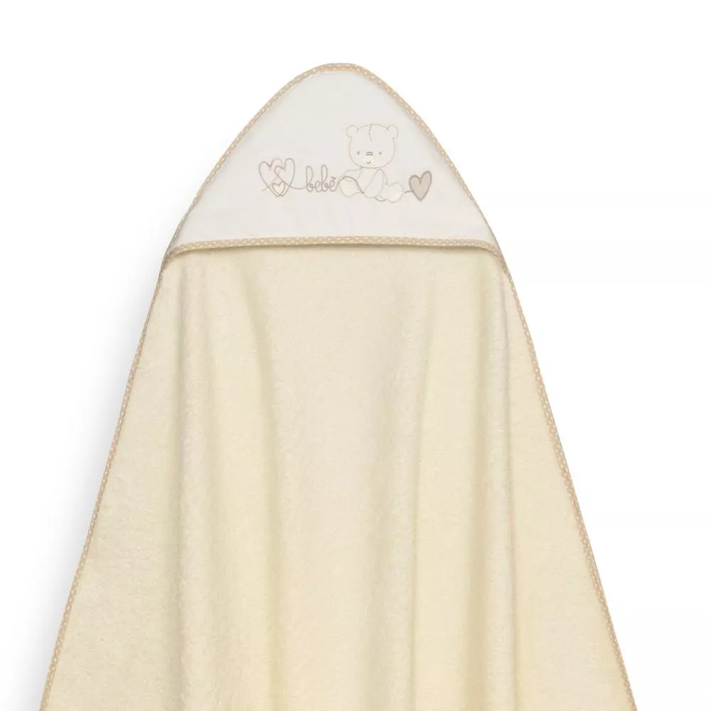 Okrycie kąpielowe 100x100 Corazones  beżowy ręcznik z kapturkiem + śliniaczek