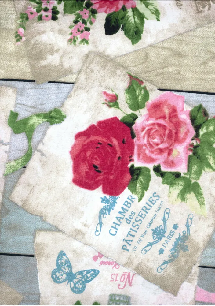 Pościel bawełniana 160x200 1316E pocztówki karty różowe róże 296N