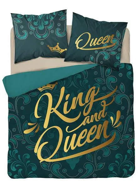 Pościel bawełniana 160x200 3590 A Król i Królowa ornament butelkowa zieleń King and Queen Home4