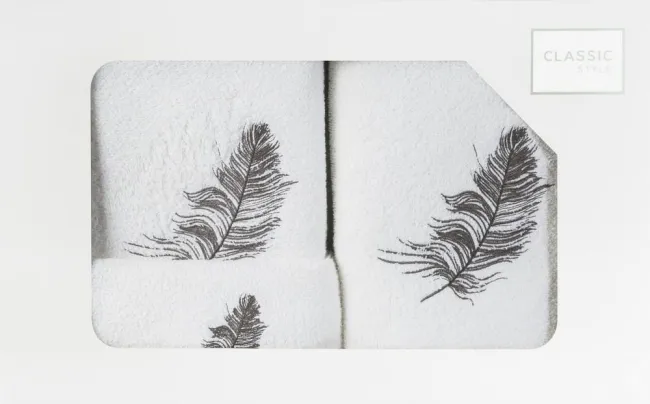 Komplet ręczników 3 szt piórka pióra biały grafitowy 380g/m2 Nadia Eurofirany