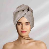 Turban do włosów Button beżowy kąpielowy ręcznik frotte