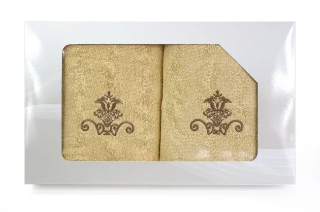 Komplet ręczników w pudełku 2 szt VIVA cappucino wzór nr 2, 50x90, 70x140 