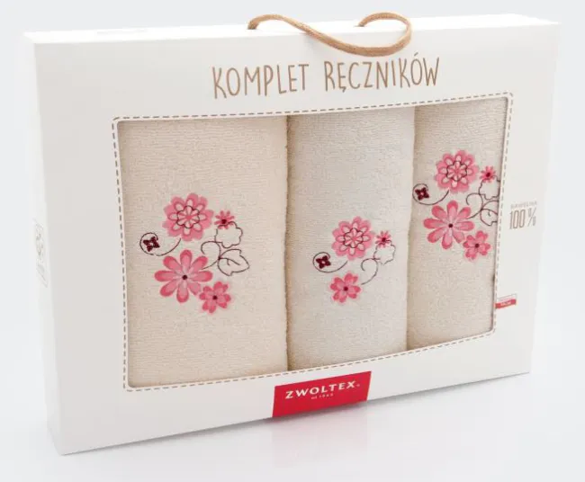 Komplet ręczników w pudełku 3 szt Kwiat porcelanowy Ekri K1-5722 Zwoltex