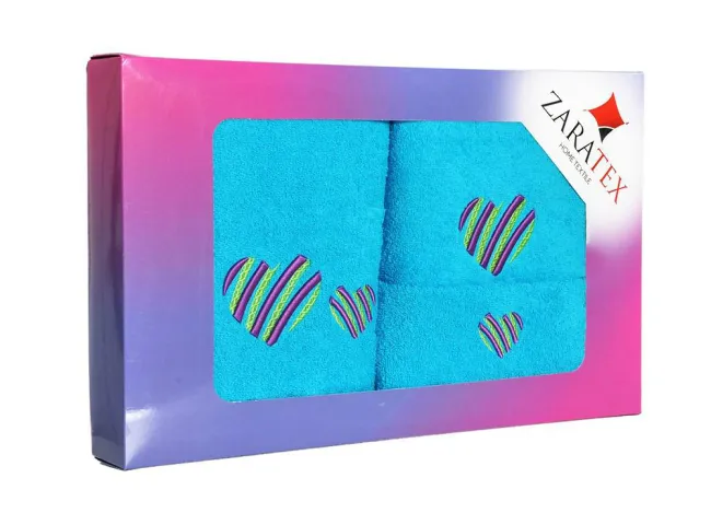 Komplet ręczników w pudełku 3 szt Serduszko serce niebieski 30x50, 50x90, 70x140 400g/m2