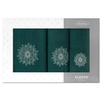 Komplet ręczników w pudełku 3 szt. Rosette zielony srebrny kwiaty 380 g/m2 Eurofirany