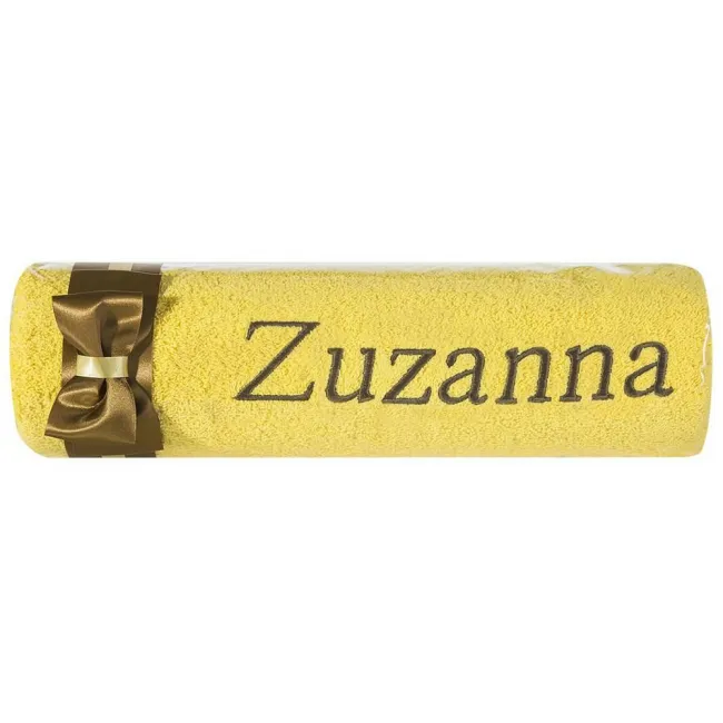 Ręcznik z haftem 50x90 Zuzanna żółty brązowa kokarda na prezent imieninowy