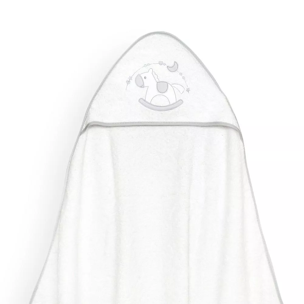 Okrycie kąpielowe 100x100 Caballito  biały szary ręcznik z kapturkiem + śliniaczek