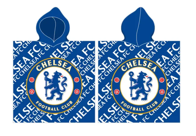 Poncho dla dzieci 60x120 Chelsea 1718 Londyn Herb Football Club niebieskie ręcznik z kapturem