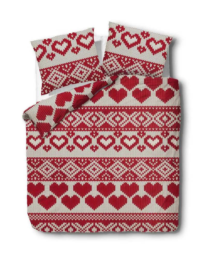 Pościel flanelowa 160x200 31464/2 sweterek serduszka świąteczna czerwona biała