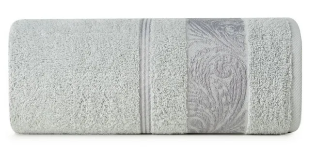 Ręcznik Sylwia 1 50x90 srebrny frotte     z żakardową bordiurą 500g/m2 Eurofirany