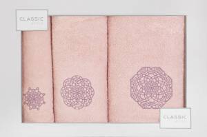 Komplet ręczników w pudełku 3 szt pudrowy liliowy Mandala 380g/m2 Eurofirany