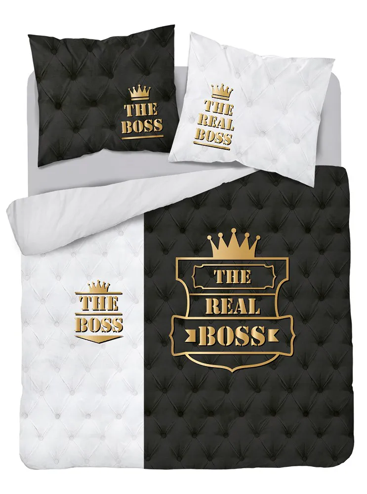 Pościel bawełniana 220x200 The Boss and The Real Boss czarna biała 3744 A Holland Home 71