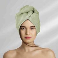 Turban do włosów Button oliwkowy kąpielowy ręcznik frotte