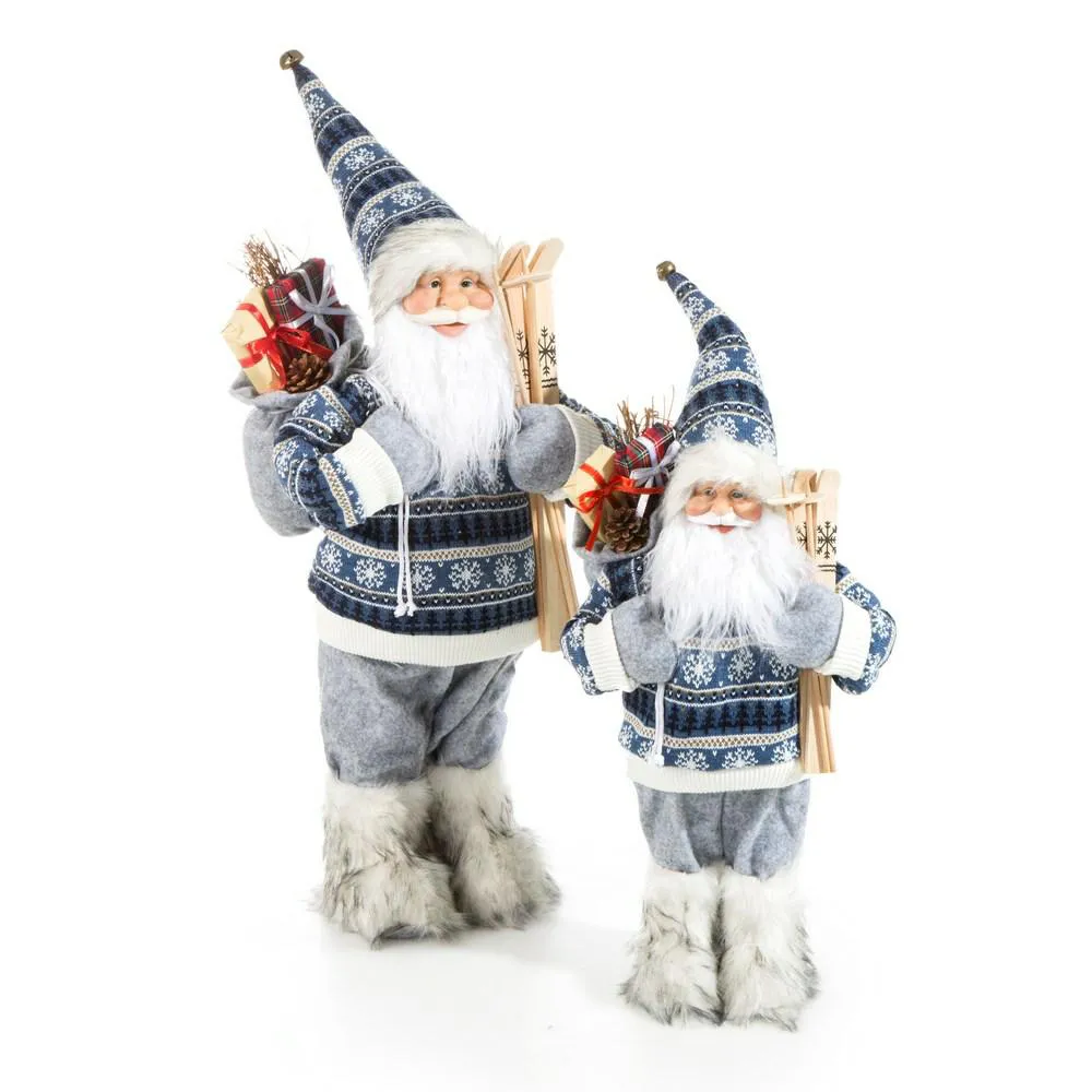 Ozdoba świąteczna Święty Mikołaj 3B 61cm stalowy niebieski narty prezenty Eurofirany