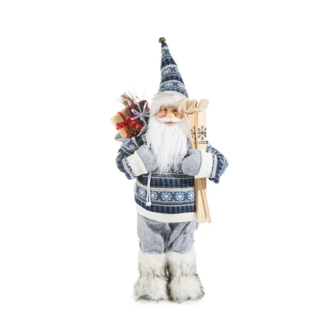 Ozdoba świąteczna Święty Mikołaj 3B 61cm stalowy niebieski narty prezenty Eurofirany