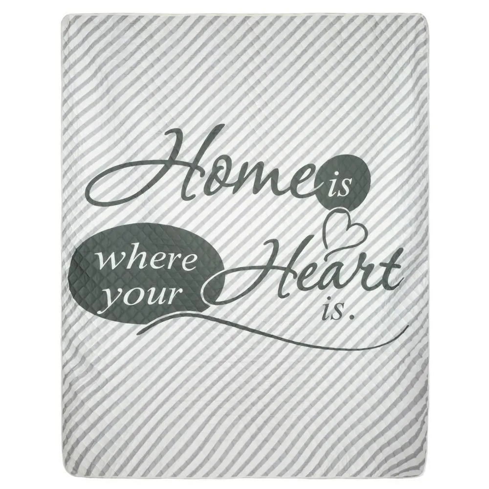 Narzuta dekoracyjna 170x210 Alva home is heart dom jest sercem biała srebrna stalowa paski