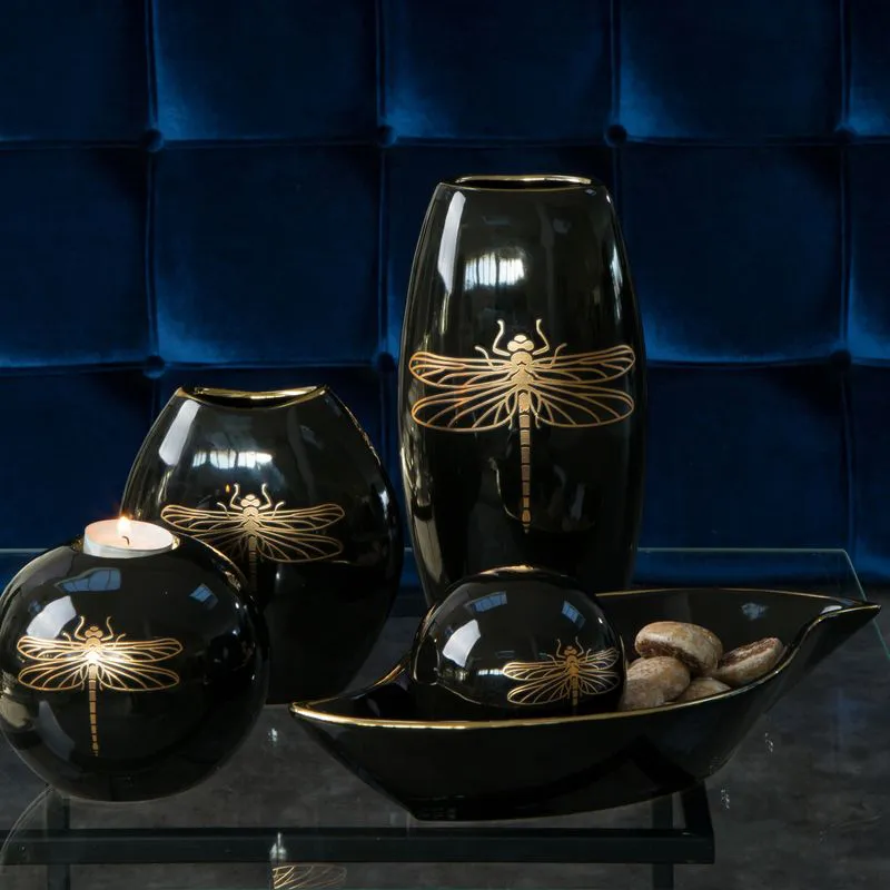 Kula ceramiczna Lori 9x9x9 czarna złota  liście dekoracyjna Eurofirany