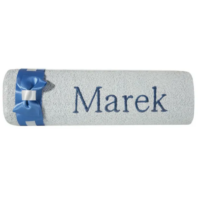 Ręcznik z haftem 50x90 Marek niebieski granatowa niebieska kokarda na prezent imieninowy