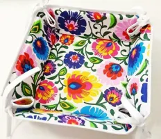 Koszyczek dekoracyjny na pieczywo 1554A łowicki kolorowe kwiaty usztywniany wiązany