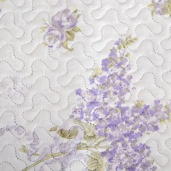 Narzuta na łóżko 220x240 Arden kwiaty biała fioletowa Eurofirany