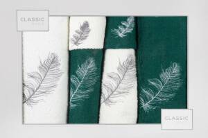 Komplet ręczników w pudełku 6 szt kremowy zielony ciemny Nadia 380g/m2 kwiatki liście gałązki Eurofirany