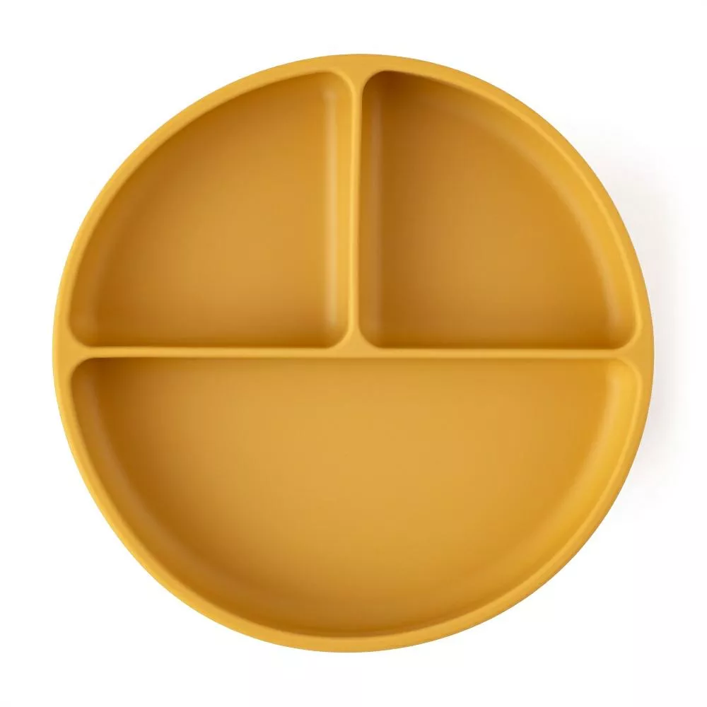 Talerzyk silikonowy z przegródkami  okrągły żółty 6m+ PETITE&MARS