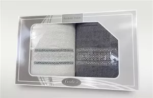 Komplet ręczników w pudełku 2 szt 70x140  Gift biały grafitowy wzór 2 Frotex