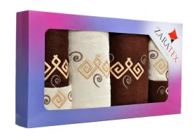Komplet ręczników w pudełku 6 szt Labirynt ekri brązowy 30x50, 50x90, 70x140 400g/m2