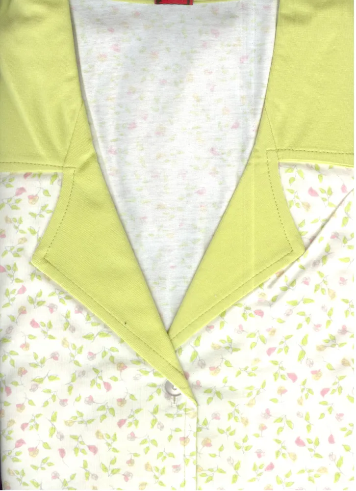 Piżama damska długa z kołnierzem 62 rozmiar XL kremowo zielona w kwiatki Luna -rzeczywiste kolory