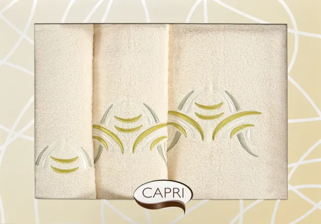Komplet ręczników w pudełku Capri 3cz. Rak 07 kremowy oliwkowy Eurofirany