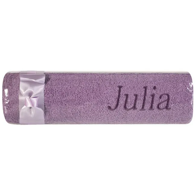 Ręcznik z haftem 50x90 Julia fioletowy wrzosowa kokarda na prezent imieninowy
