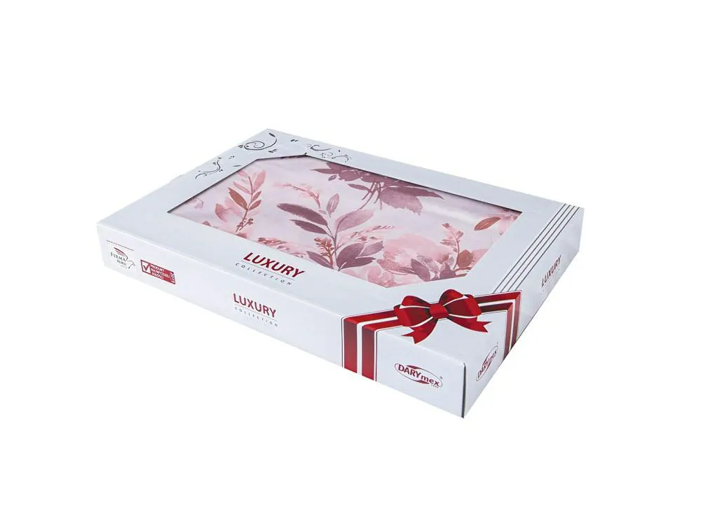 Pościel satynowa 220x200 Ninna w pudełku różowa pudrowa kwiaty liście Luxury