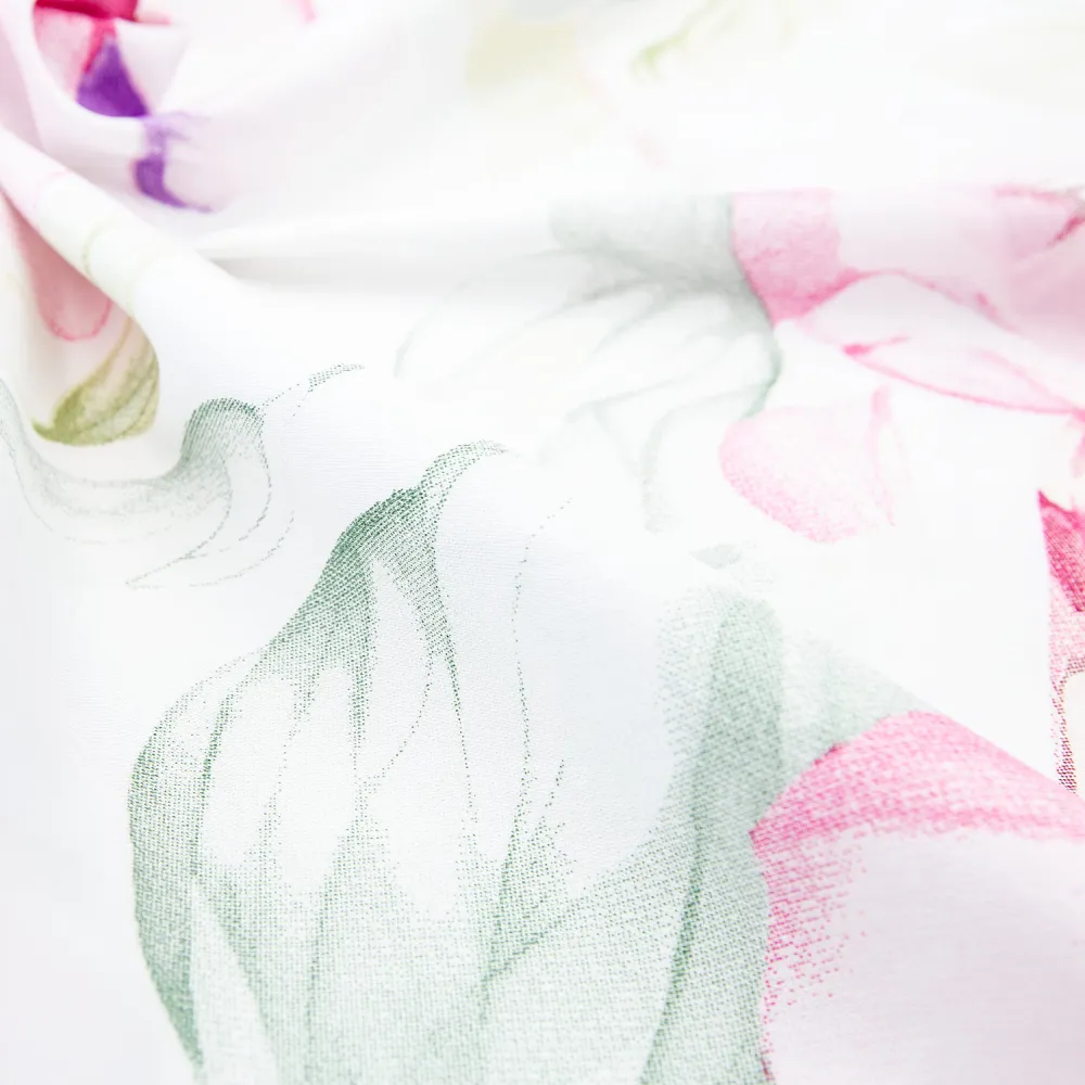 Pościel satynowa 160x200 Pataya różowa    biała kwiaty Exclusive 24