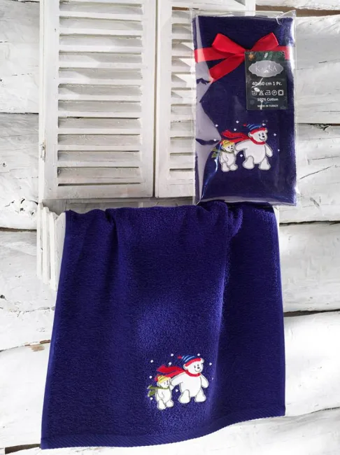 Ręcznik kuchenny świąteczny 40x60 Noel granatowy misie polarne haftowany