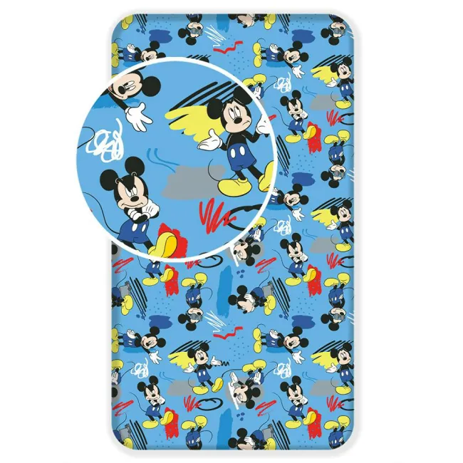 Prześcieradło bawełniane z gumką 90x200 Myszka Miki 8958 Mickey Mouse niebieskie dla dzieci