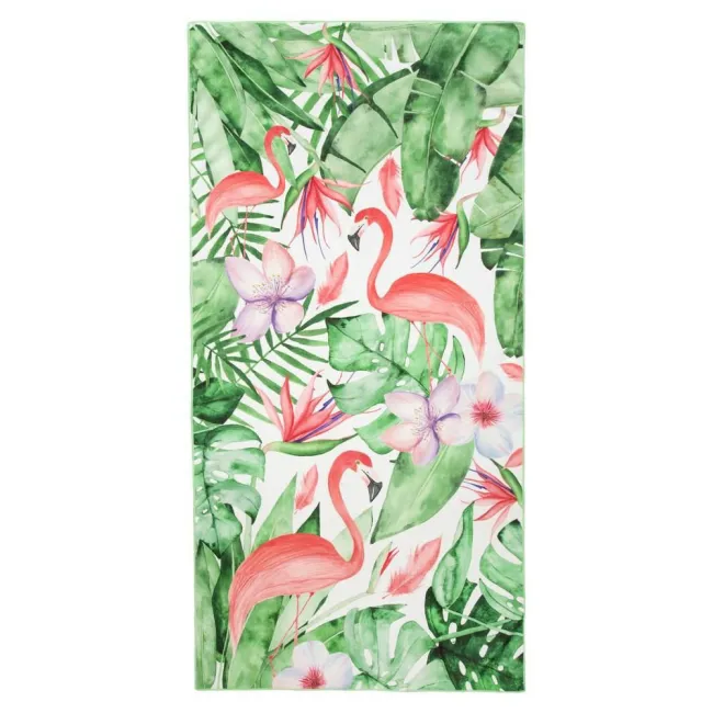Ręcznik plażowy 80x160 Tropical flamingi liście monstery palmy zielony różowy Eurofirany