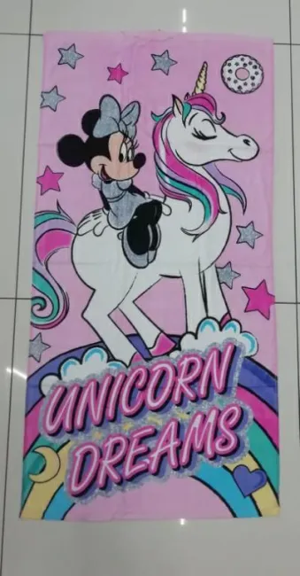 Ręcznik plażowy 70x140 Myszka Mini Minnie Mouse jednorożec unicorn konik koń kucyk różowy dziecięcy 360g/m2 dziecięcy 3521