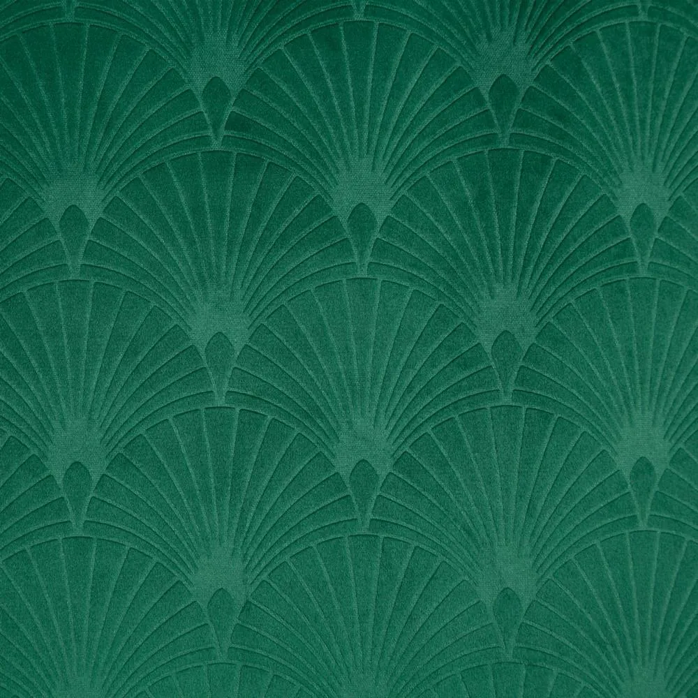 Zasłona 140x250 Julia zielona ciemna gotowa na przelotkach welwetowa z wytłaczanym geometrycznym wzorem wachlarzy Eurofirany