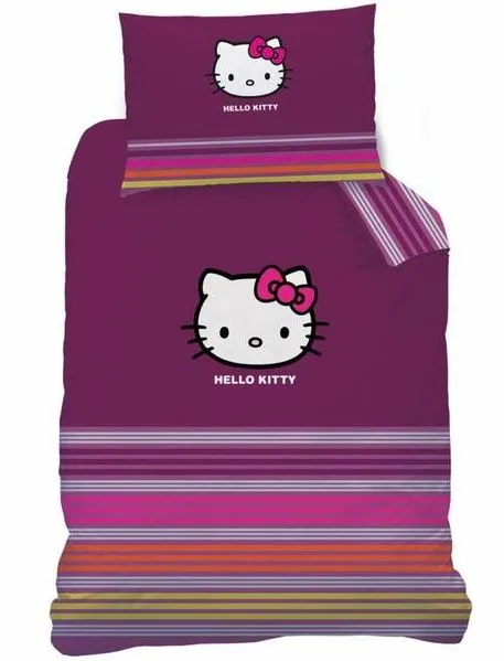 Pościel bawełniana 140x200 Hello Kitty 1465 koteczek paseczki poszewka 70x90