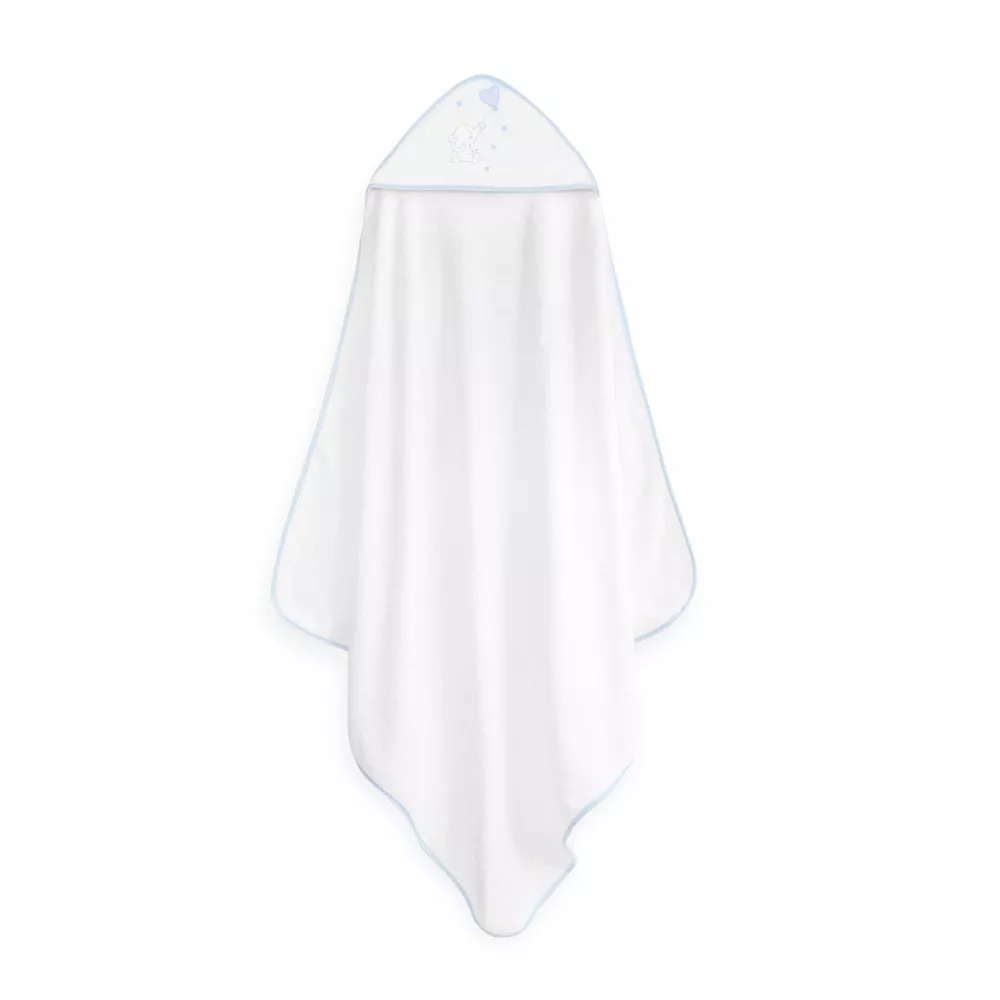 Okrycie kąpielowe 100x100 Słoń serduszko  biały niebieski ręcznik z kapturkiem + śliniaczek
