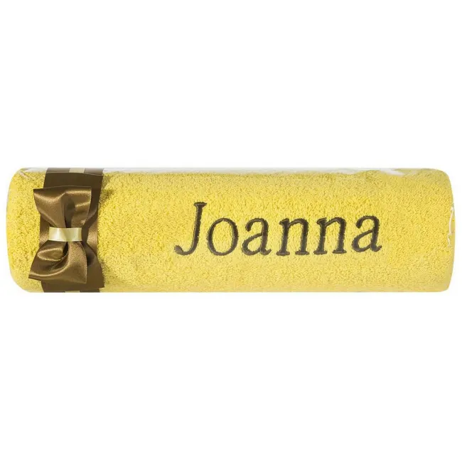Ręcznik z haftem 50x90 Joanna żółty brązowa kokarda na prezent imieninowy