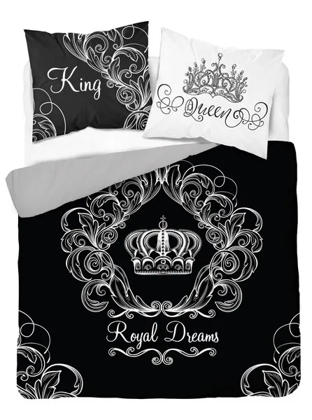 Pościel bawełniana 160x200 3610 A King Queen Royal Dreams czarna biała Król i Królowa dwustronna dla pary Holland Home 2