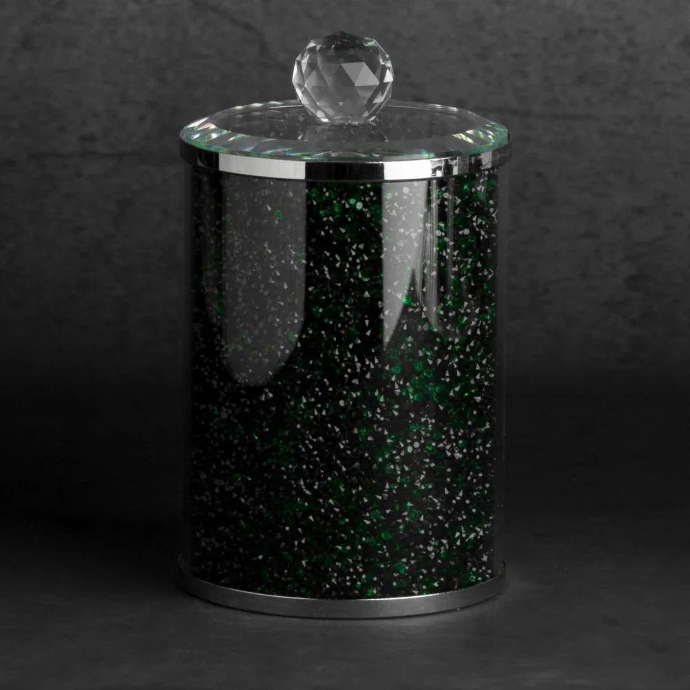Pojemnik Ventosa 10x17 zielony czarny do przechowywania z kryształkami w stylu glamour Eurofirany