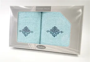 Komplet ręczników w pudełku 2 szt 50x90 70x140 Gift aqua wzór 3 Frotex