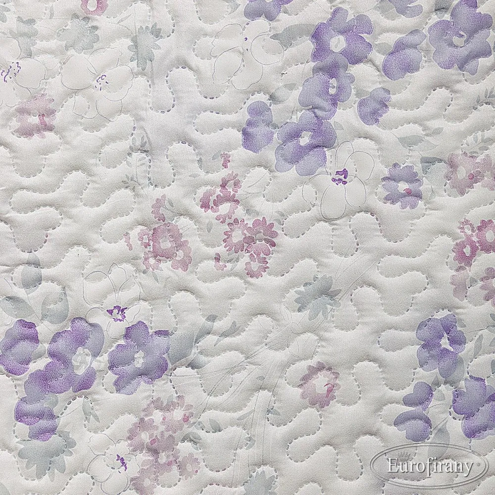 Narzuta na łóżko 170x210 Suzie kremowa fioletowa drobne kwiatuszki Eurofirany