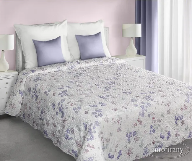Narzuta na łóżko 170x210 Suzie kremowa fioletowa drobne kwiatuszki Eurofirany