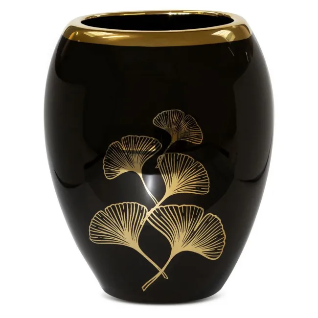 Wazon ceramiczny Ginko 3 20x15x25 czarny złoty liście miłorzębu Eurofirany