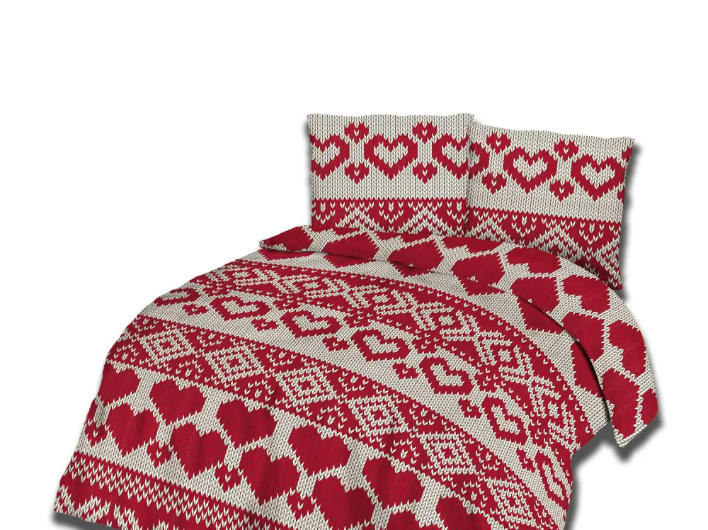 Pościel flanelowa 180x200 31464/2 sweterek serduszka świąteczna czerwona biała