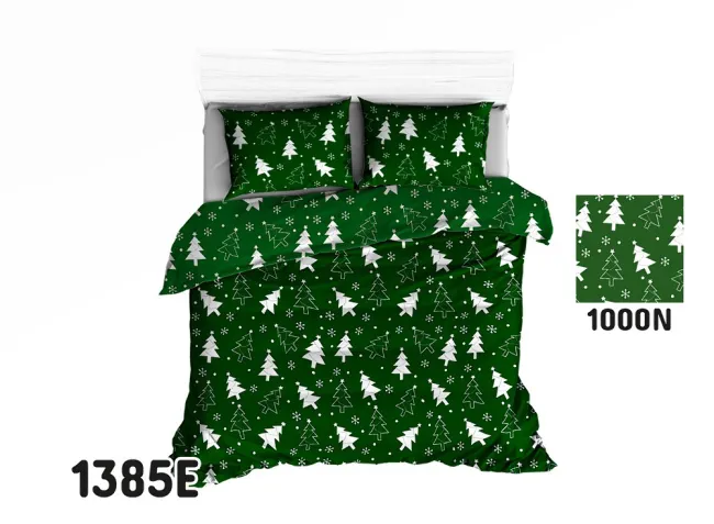 Pościel bawełniana 160x200 1385E zielona świąteczna choinki 1000N