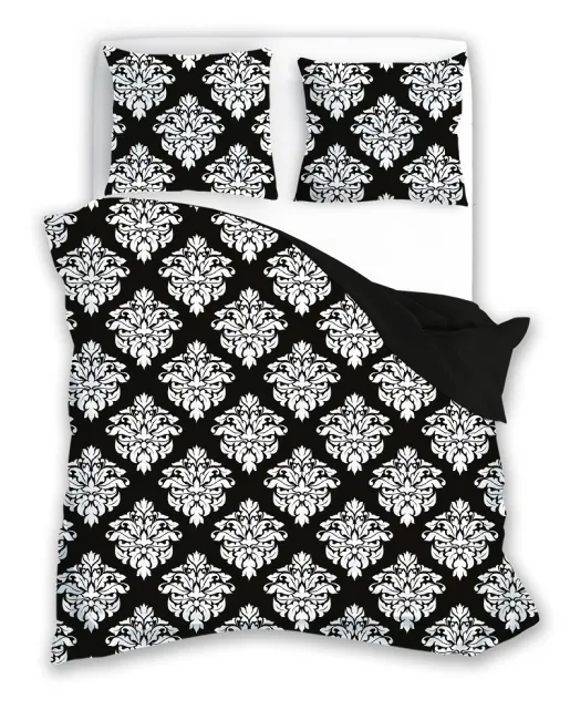 Pościel bawełniana 200x220 Glamour 007    czarna biała ornament Faro